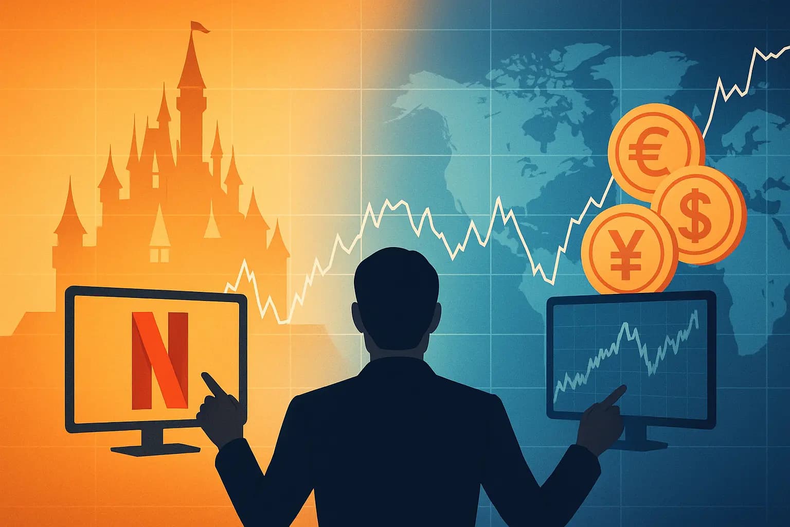 Visual representation of Disney, Netflix, and FX market overlap through culture-driven finance, shifting consumer sentiment, and global trends